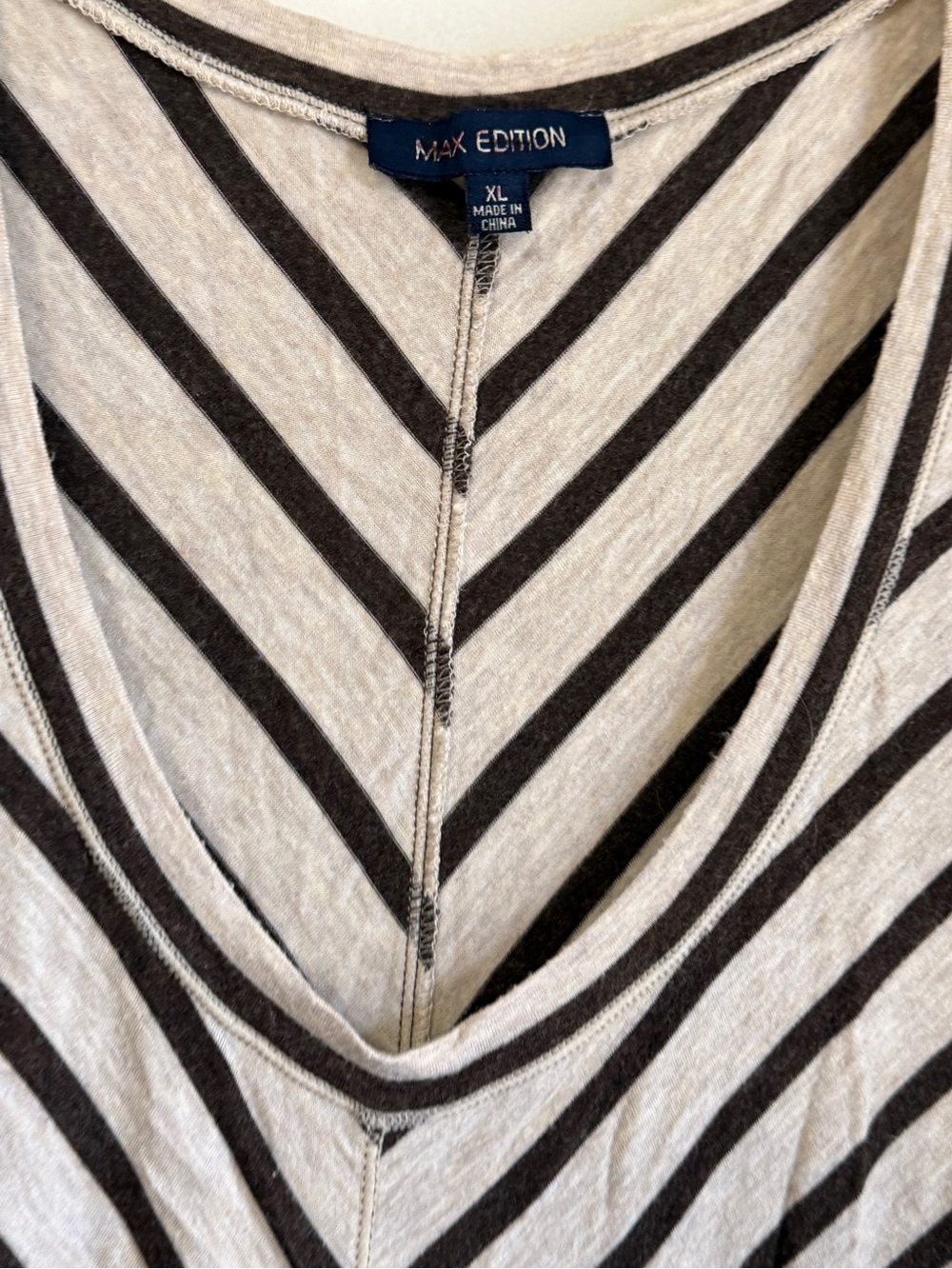 Max Edition Women's Cream and Black Striped V-Neck Sweater